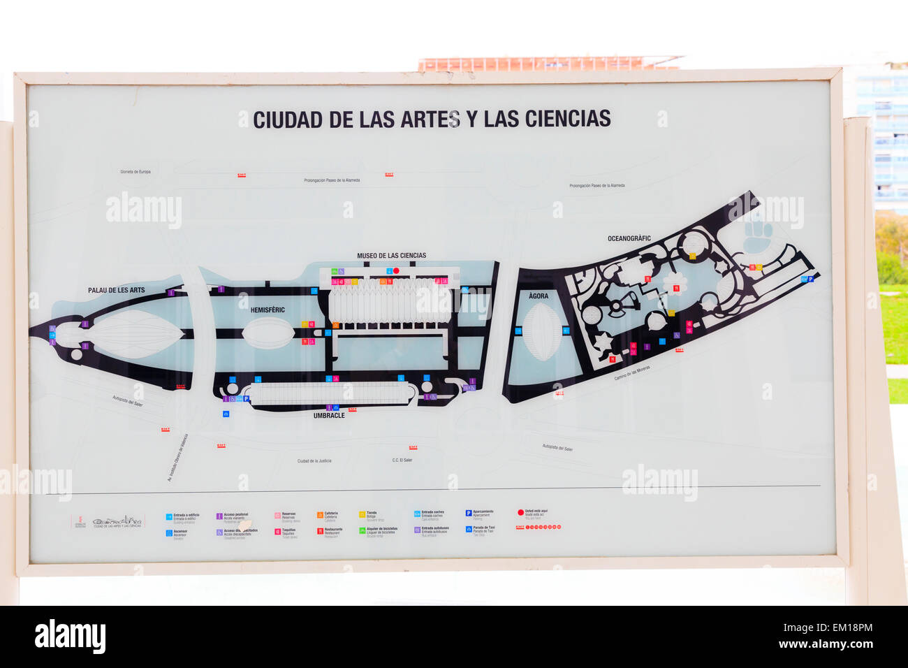 Stadt der Künste und Wissenschaften Plan Karte in Valencia, Spanien Stockfoto