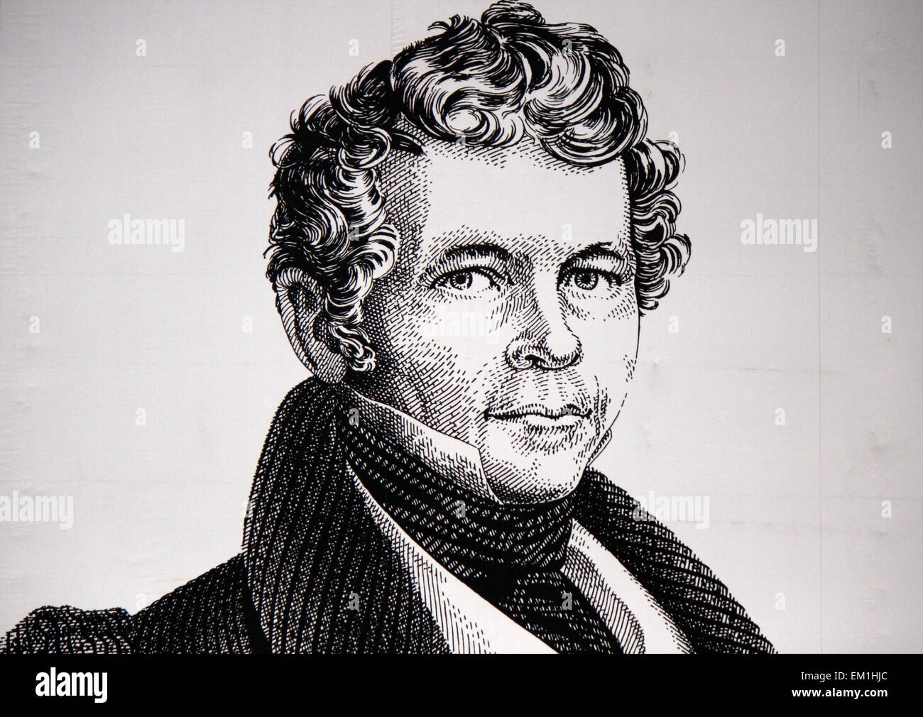 Juni 2012 - BERLIN: ein Porträt des berühmten 18. Jahrhundert preußischer Architekt Carl Friedrich Schinkel auf einer Hausfassade in der Mitte di Stockfoto