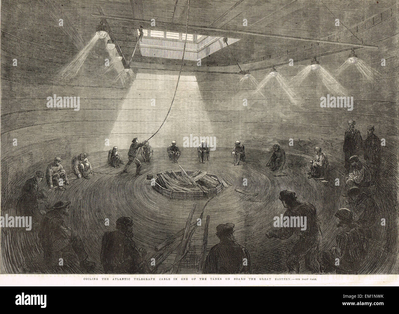 Wickeln das transatlantische Telegraphenkabel an Bord der SS Great Eastern 1865 Stockfoto