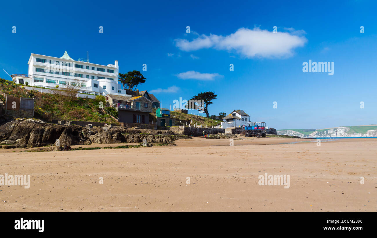 Die Gezeiten-Insel von Burgh Island aus die Küste Bigbury-On-Sea South Hams Devon England UK Europas Stockfoto