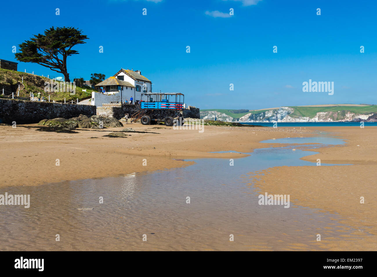 Die Gezeiten-Insel von Burgh Island aus die Küste Bigbury-On-Sea South Hams Devon England UK Europas Stockfoto