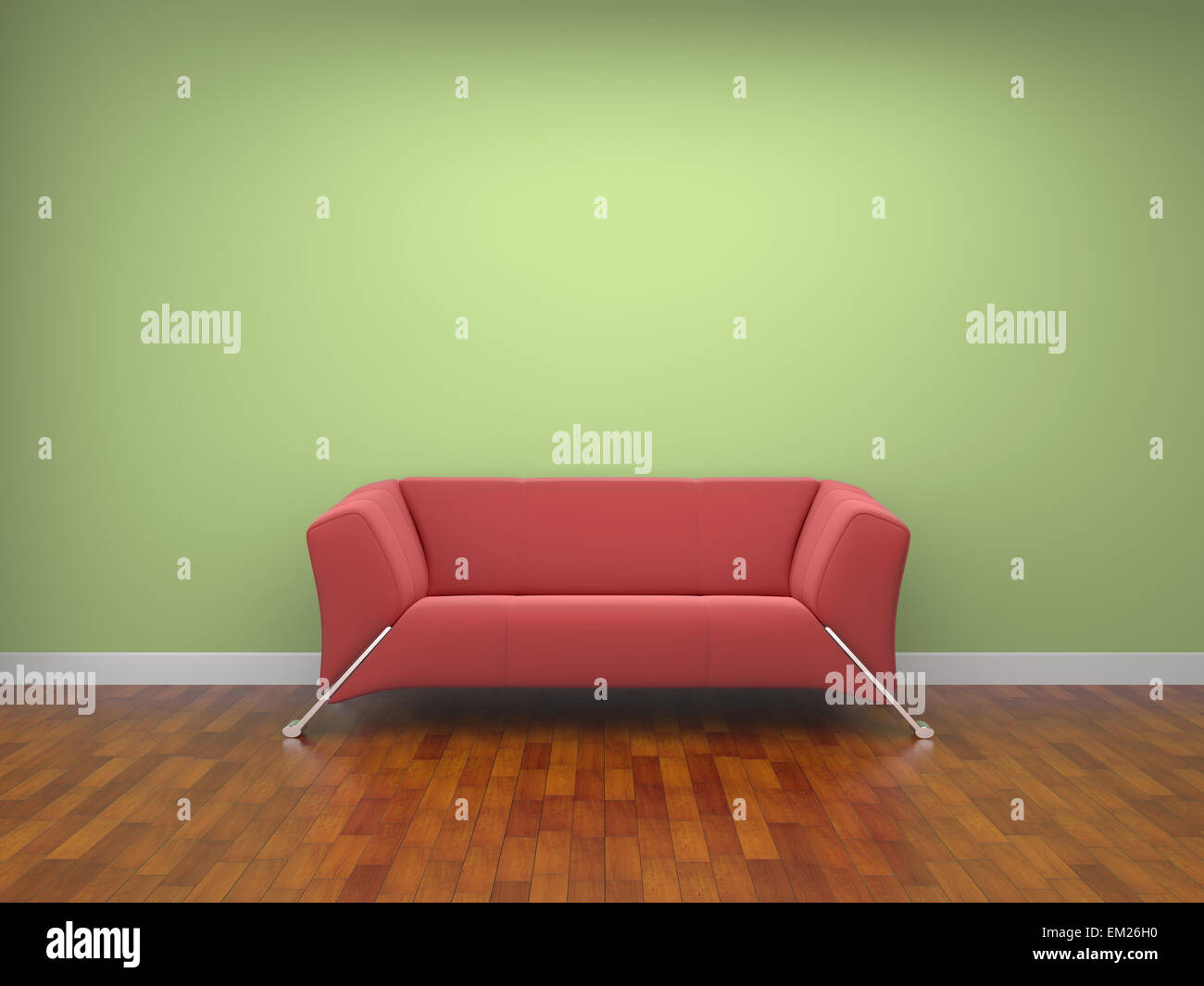 ein rotes Tuch-Sofa in einem Raum. Stockfoto