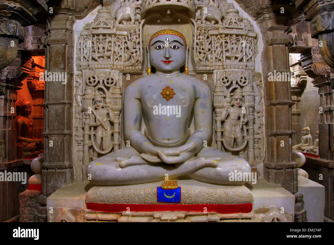 Innenraum der Jain-Tempel, Jaisalmer, Rajasthan, Indien Stockfoto