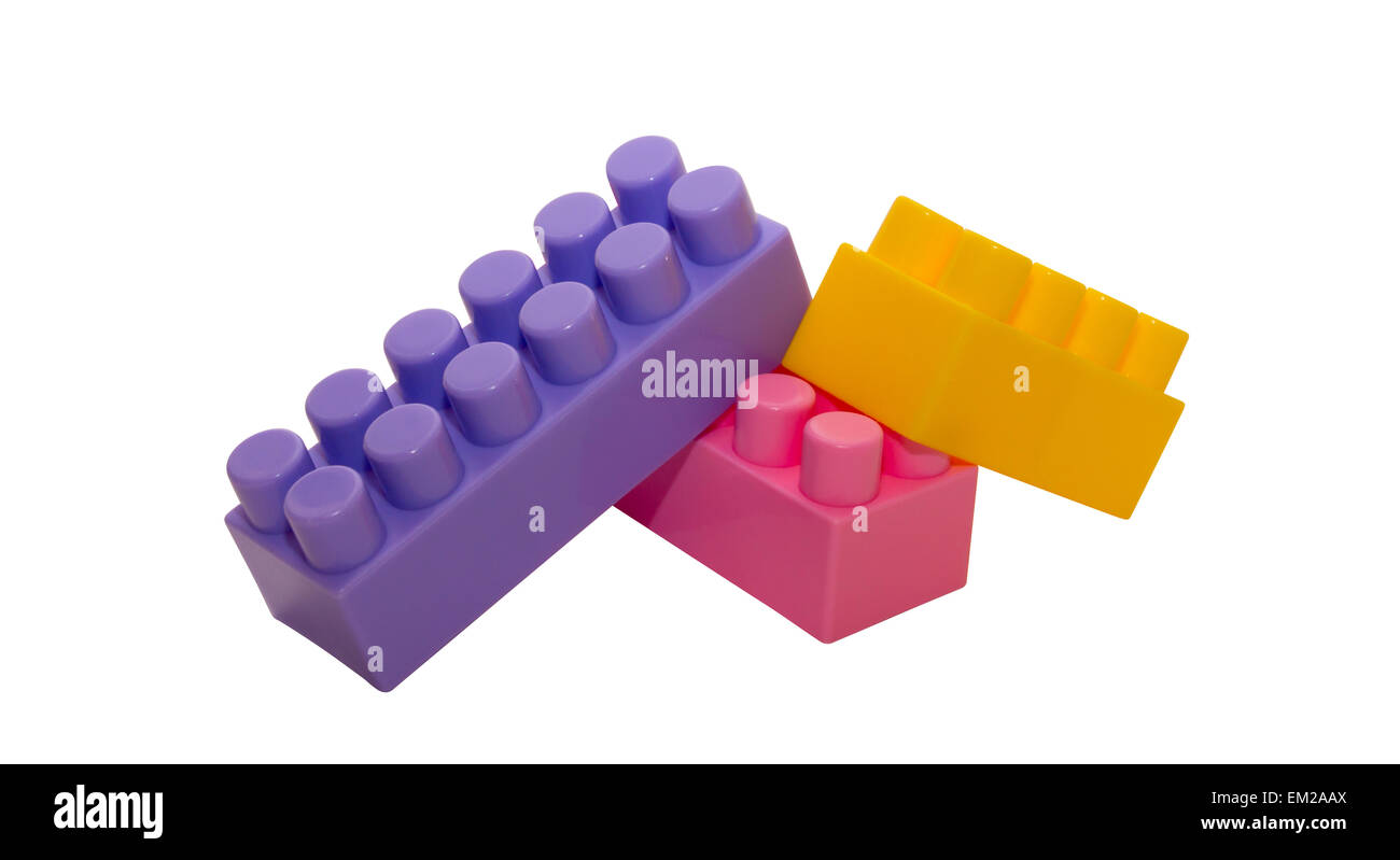 Drei Blocks von der Kinder Designer. Derjenige, der spielt mit ihnen in der Zukunft, eine neue Welt zu bauen! Stockfoto