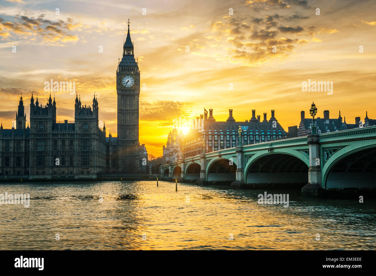 Berühmten Big Ben Clock Tower in London bei Sonnenuntergang, UK. Stockfoto