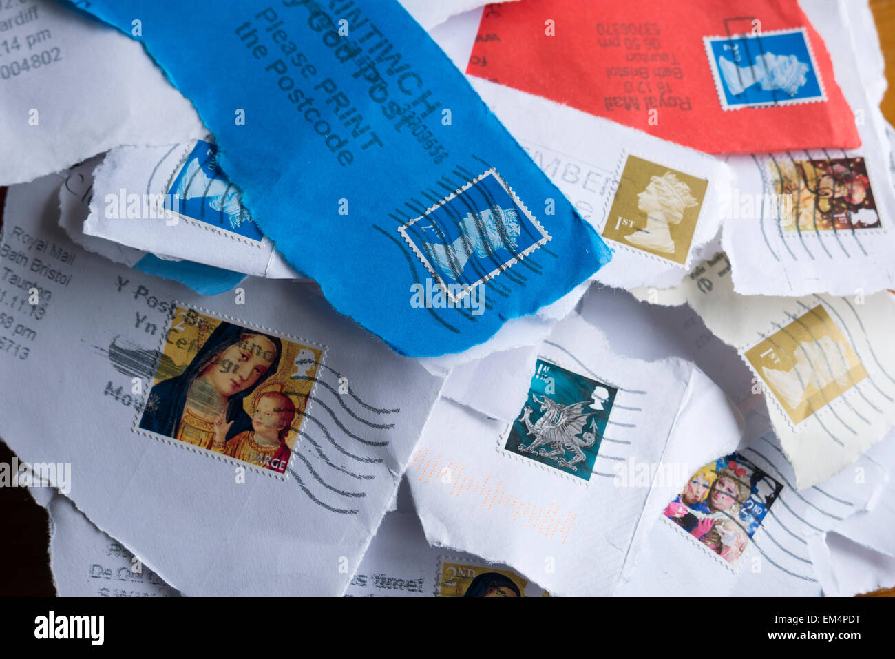 Britische Briefmarken für das recycling Stockfoto