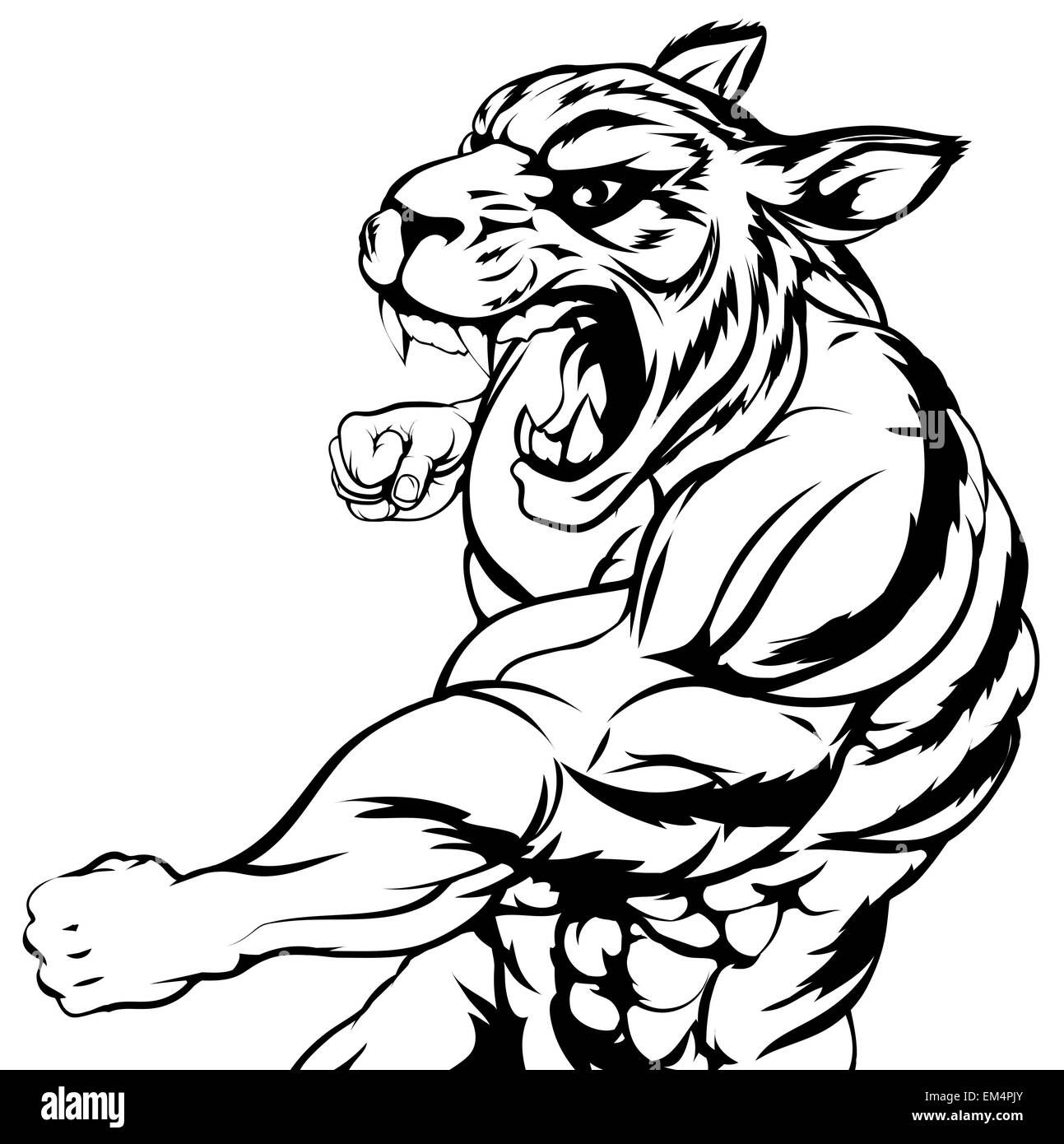 Eine Abbildung eines Mittelwerts suchen Tiger Tiere Sport Maskottchen Stanzen Stockfoto