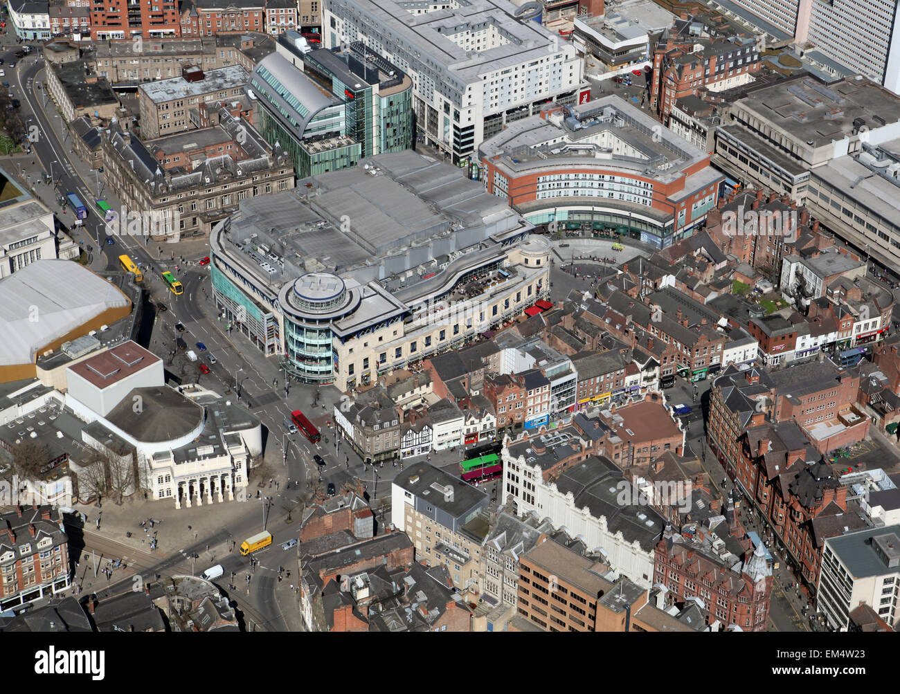 Luftaufnahme des Eckhaus und Trinity Square in Nottingham City Centre, Großbritannien Stockfoto