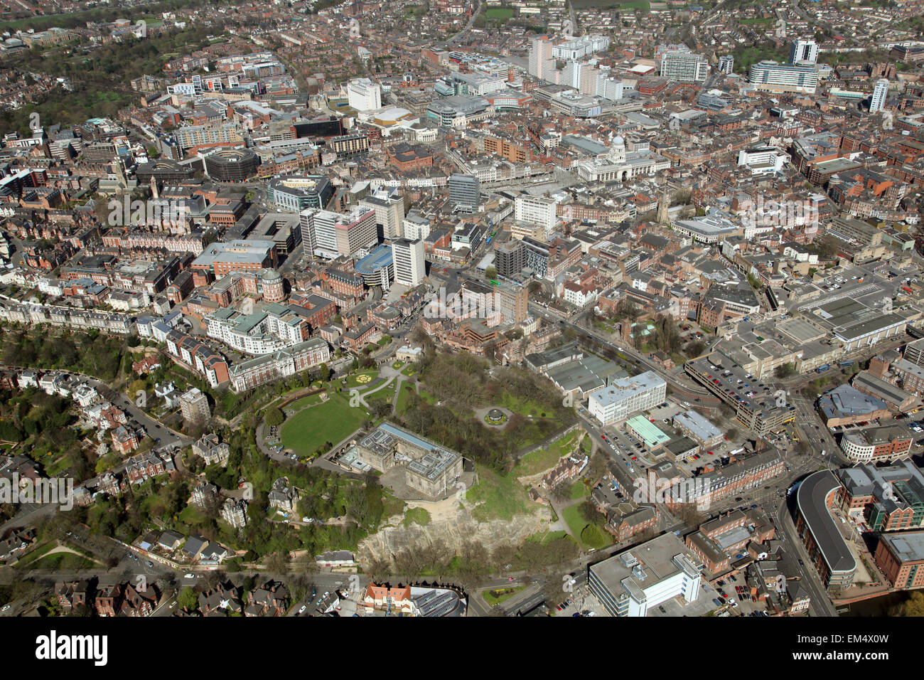 Luftbild von Nottingham Castle und City Centre, Großbritannien Stockfoto