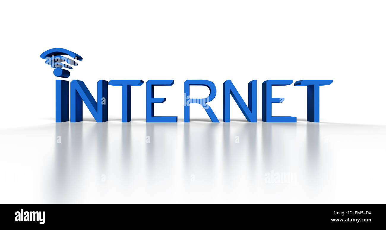 Internet 3d Text auf weißem Hintergrund Stockfoto
