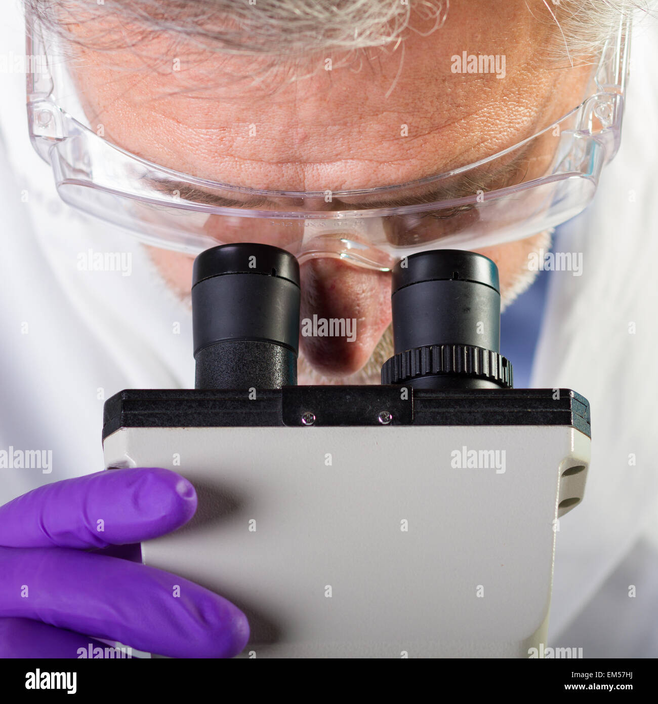 Life-Science-Forscher Mikroskopierens. Stockfoto