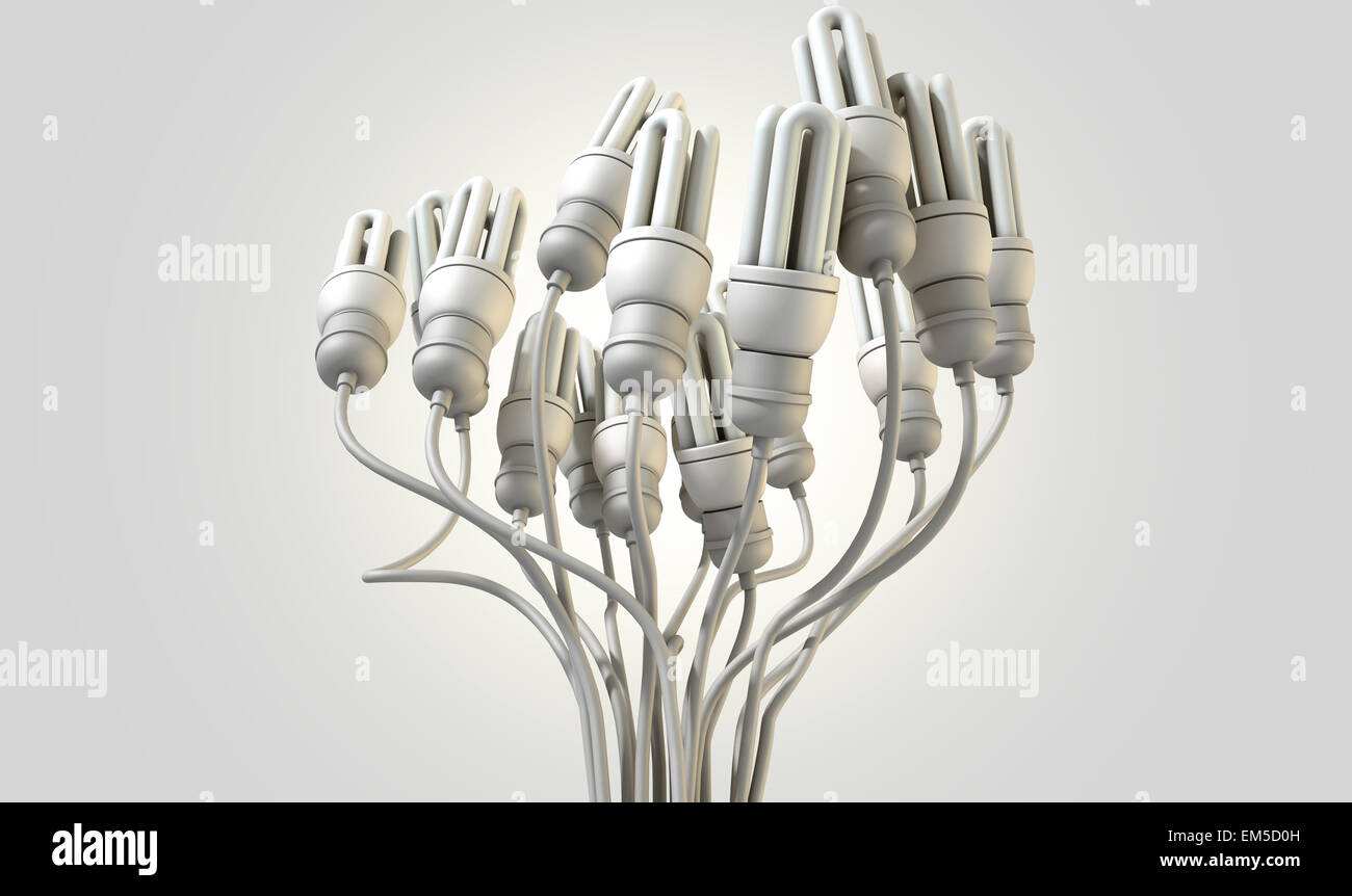 Eine Sammlung von normalen Leuchtstoffröhren mit ihre Stricke verdreht zusammen, um eine Zusammenfassung mit Blick nach oben ist auf eine Stockfoto