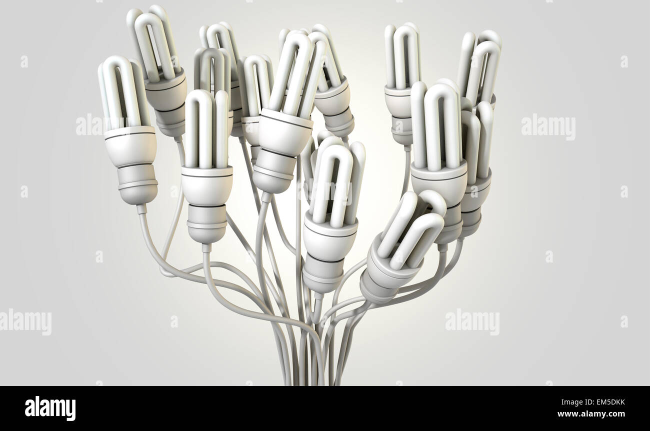 Eine Sammlung von normalen Leuchtstoffröhren mit ihre Stricke verdreht zusammen, um eine Zusammenfassung mit Blick nach oben ist auf eine Stockfoto