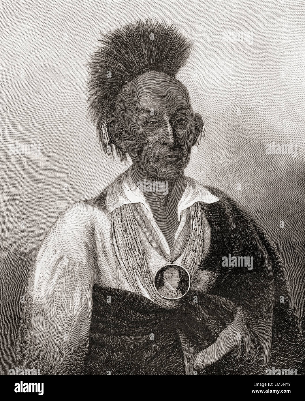 Black Hawk, geboren Ma-ka-tai-me-she-kia-kiak, 1767 –1838. Kriegsführer und Krieger des Sauk American Indian Tribe. Stockfoto