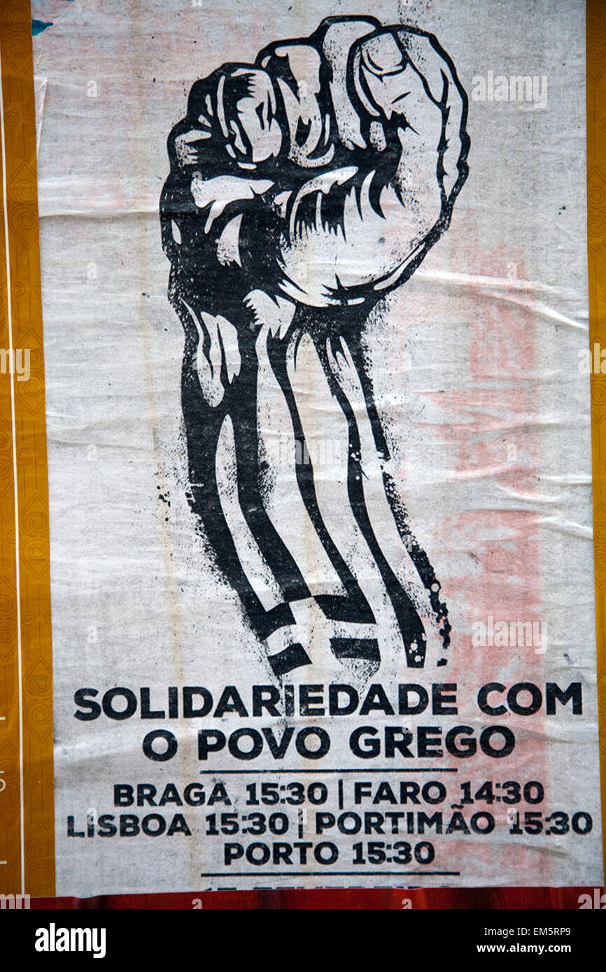 Solidarität mit dem griechischen Volk Plakat in Lissabon - Portugal Stockfoto