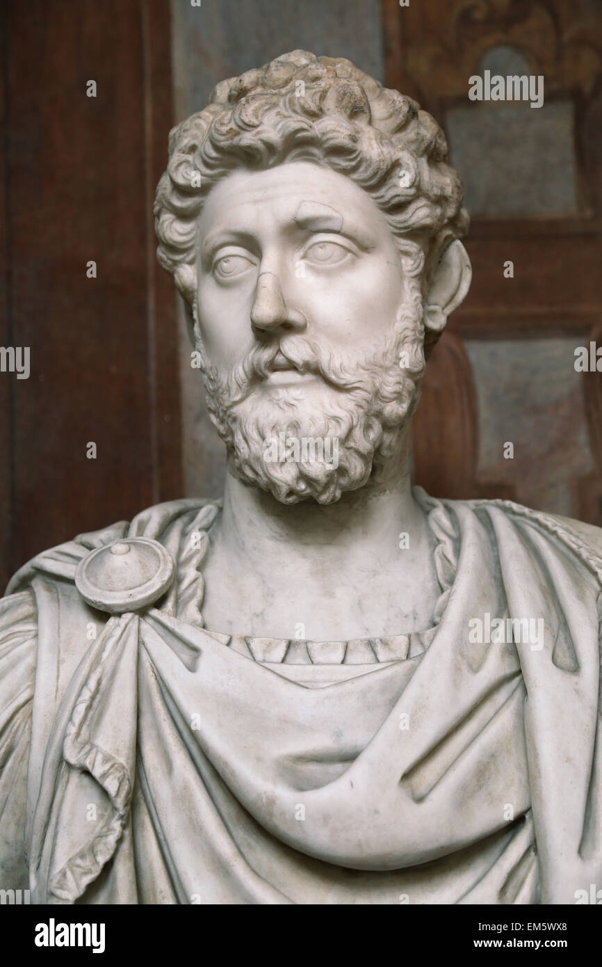 Marcus Aurelius (121-180 n. Chr.). Römischer Kaiser von 161-180.  Büste. Römische Nationalmuseum. Altemps. Rom. Stockfoto