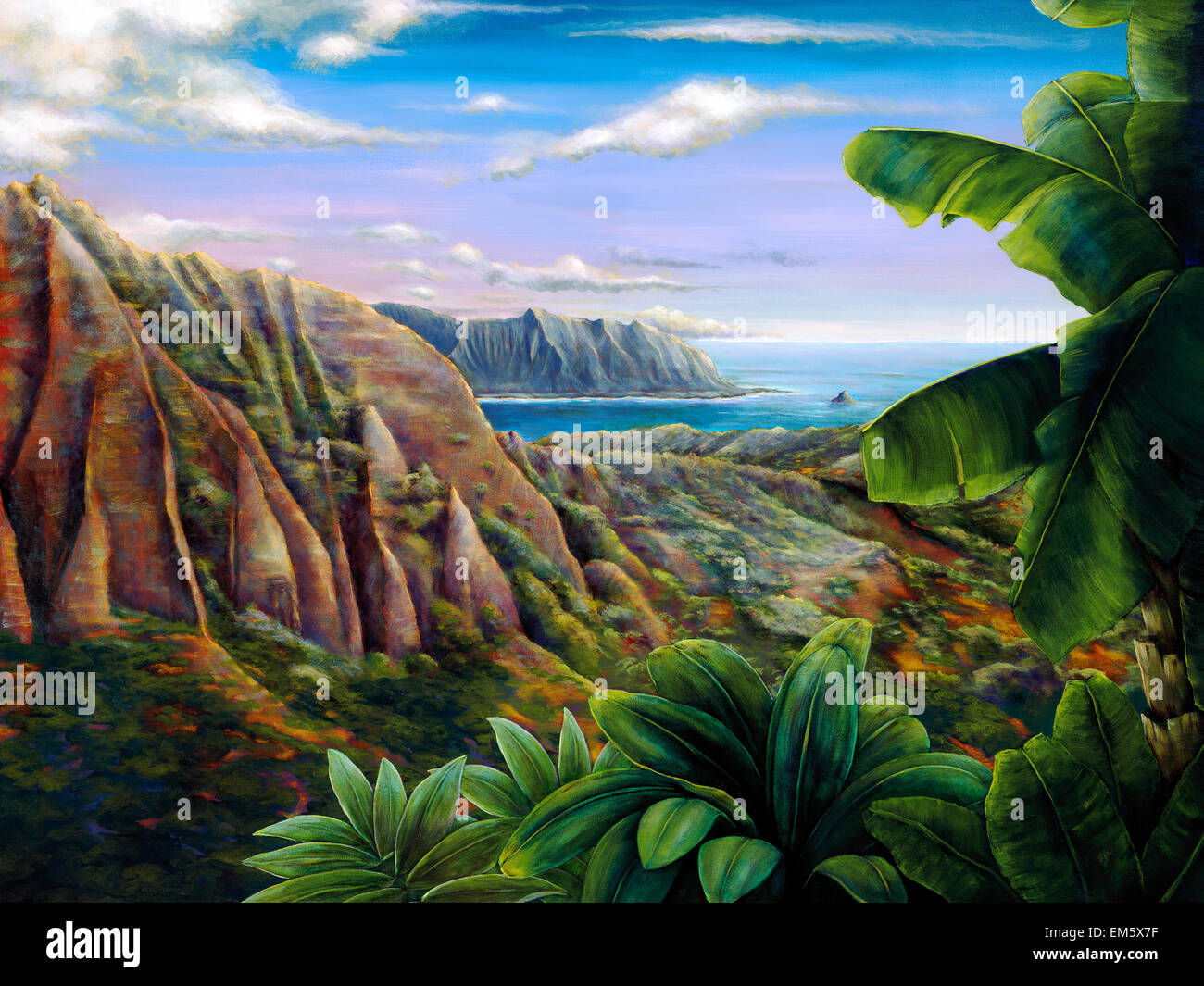 Himmlischer Morgen Hawaii Oahu Landschaft Ko Olau Berge Und Ozean Acrylmalerei Stockfotografie Alamy