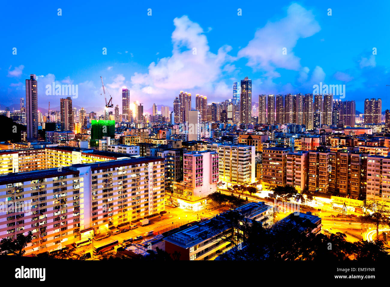 Hong Kong überfüllten städtischen nachts Stockfoto