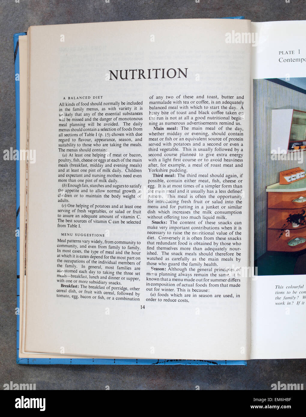Ernährung-Kapitel-Seite von Frau Beetons Alltag Kochbuch Stockfoto