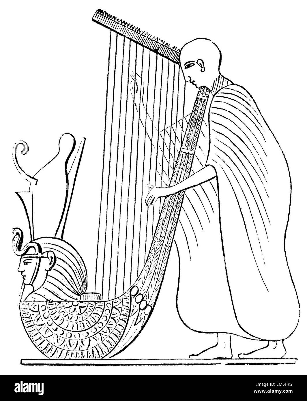 Alte ägyptische Priester mit Harfe Stockfoto