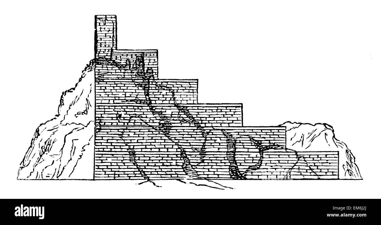 Hill Birs Nimrud in Babylon mit den Ruinen des Turms von Bel, Wiederaufbau nach Layard Stockfoto