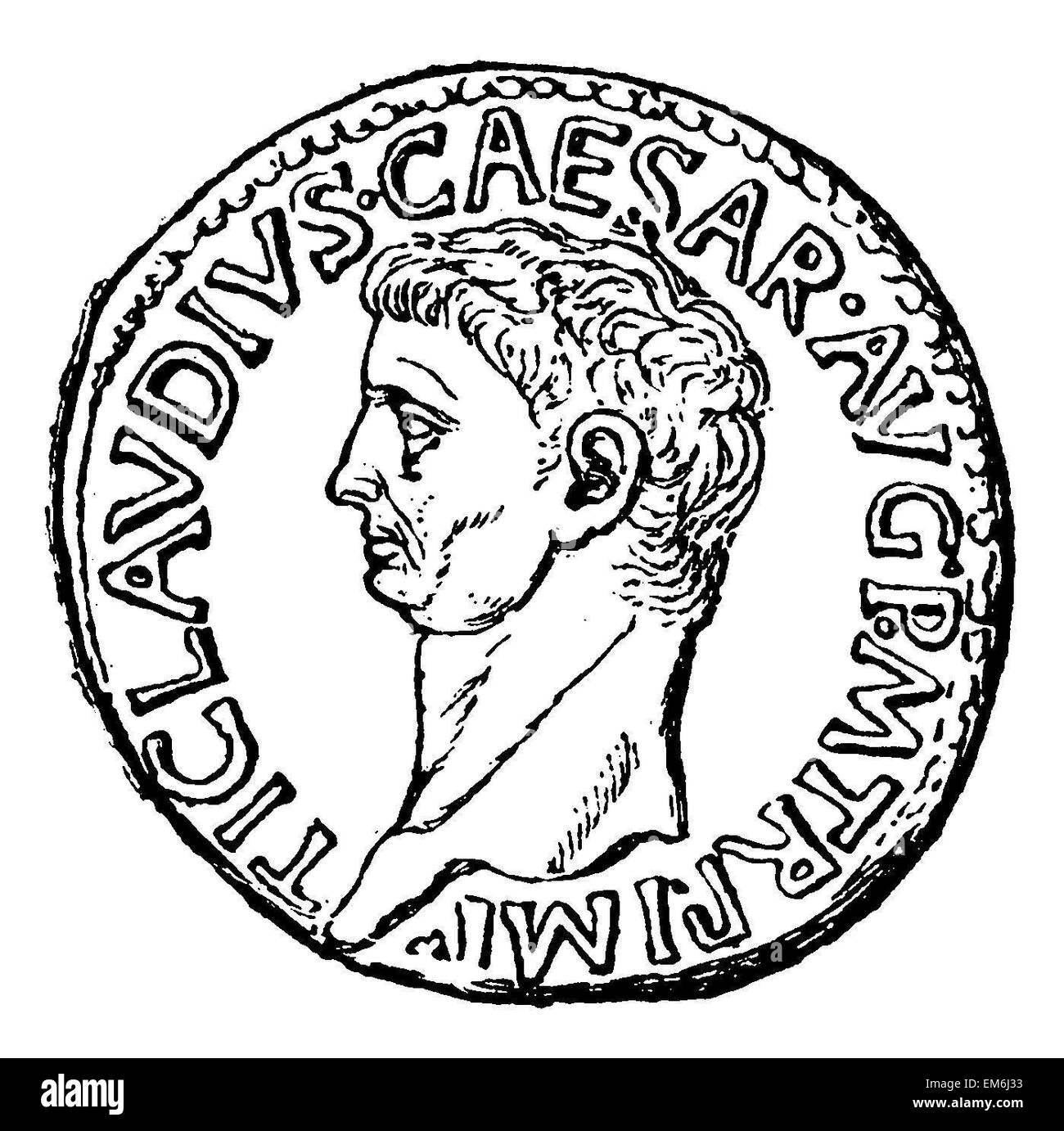 Claudius. Porträt auf einer Münze Stockfoto