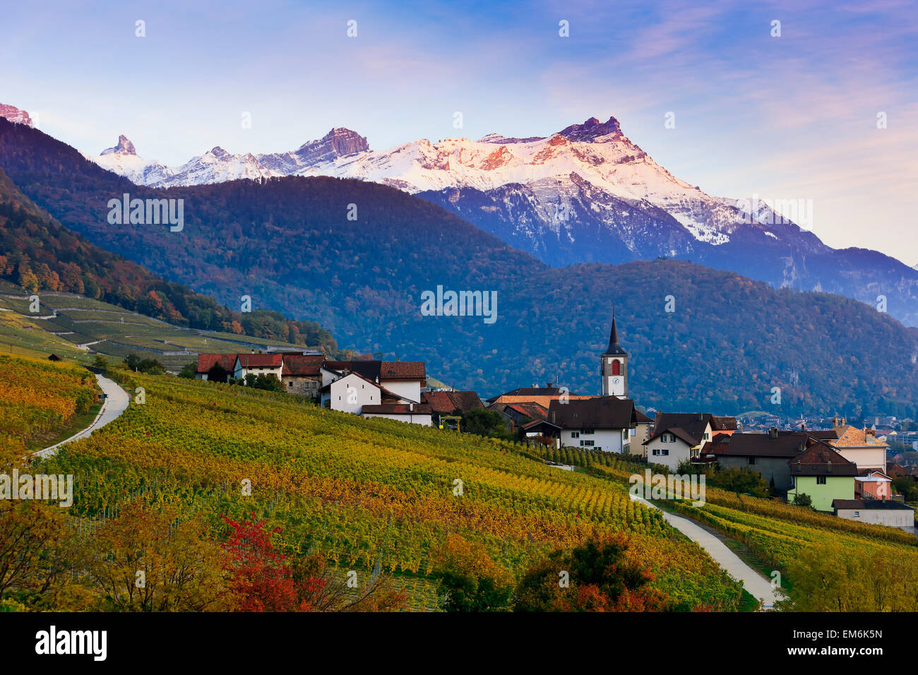 Schweiz, Weinberge; Yvorne Dorf Stockfoto