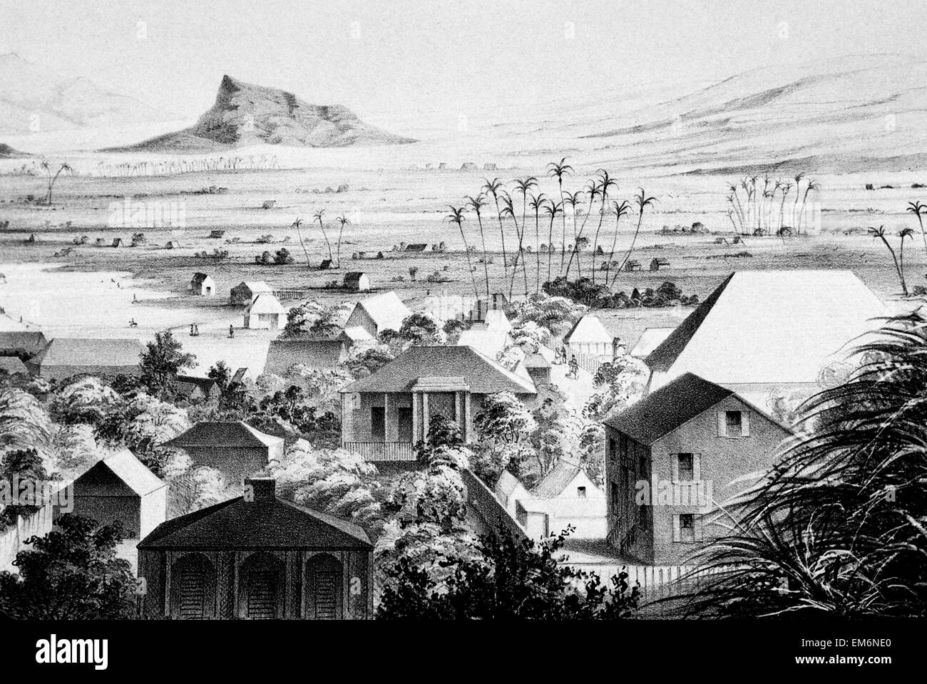 C.1853 Kunst/Illustration, Hawaii, Oahu, Honolulu, Blick auf Nuuanu. Stockfoto