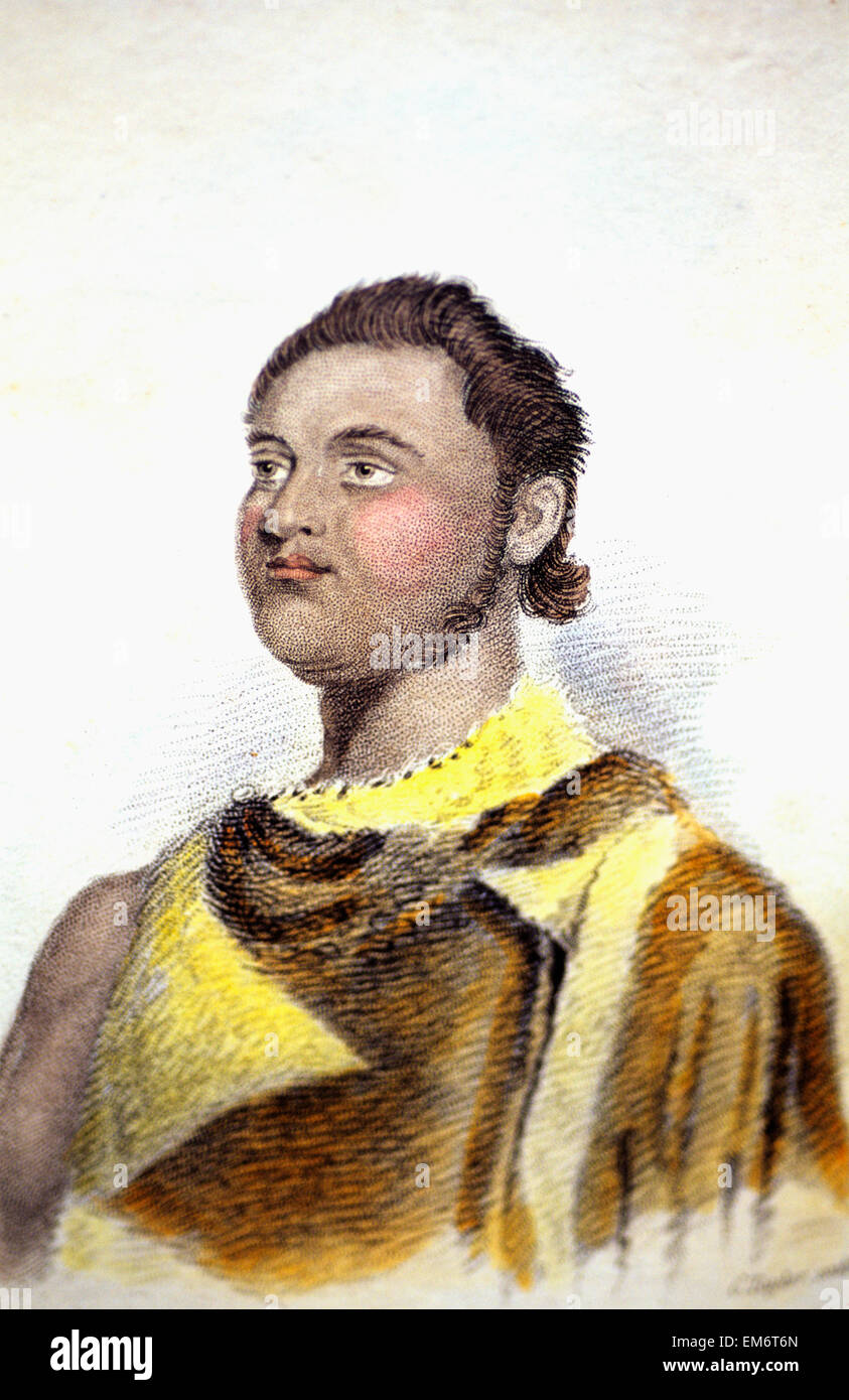 C.1827, Illustration von Dumont d ' Urville, Gouverneur von Hawaii, Hawaii, Büste von Kuakini. Stockfoto