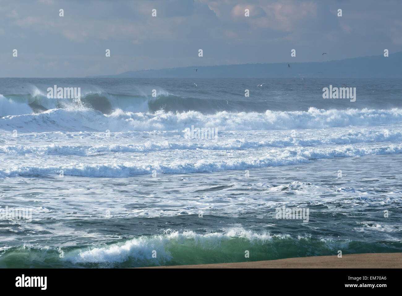 Brechenden Wellen Moss Landing State Beach, Moss Landing; Monterey Bay, Kalifornien, Vereinigte Staaten von Amerika Stockfoto