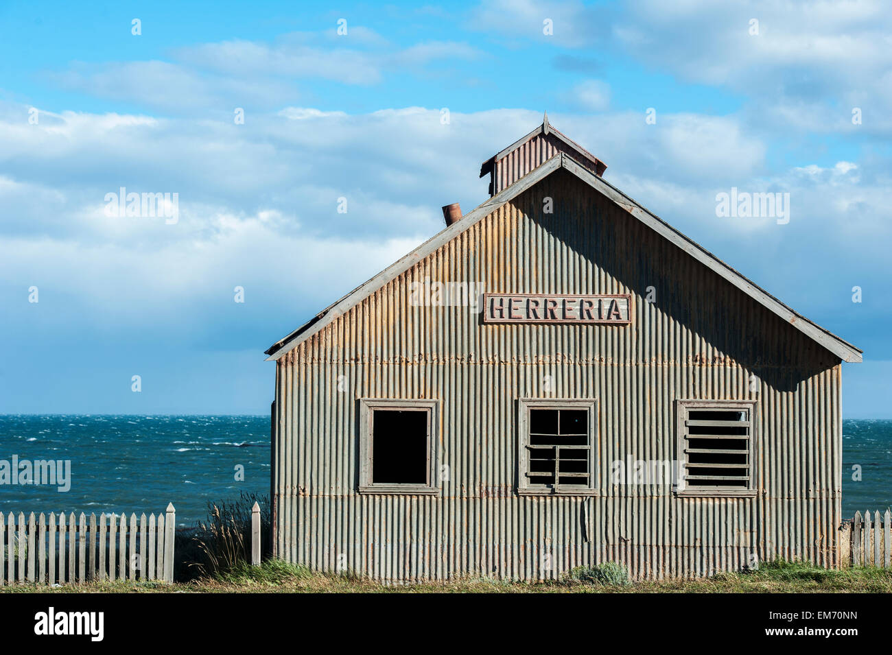 Aufbau für ein Schmied Herreria, San Gregorio; Punta Arenas, Magallanes, Chile Stockfoto
