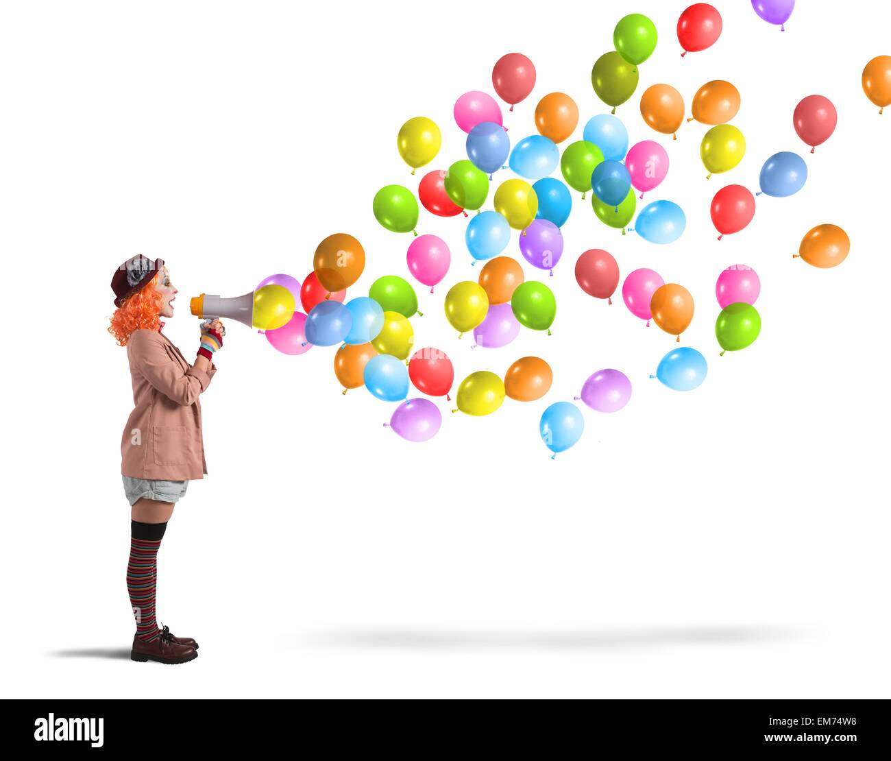 Clown schreit Ballons Stockfoto