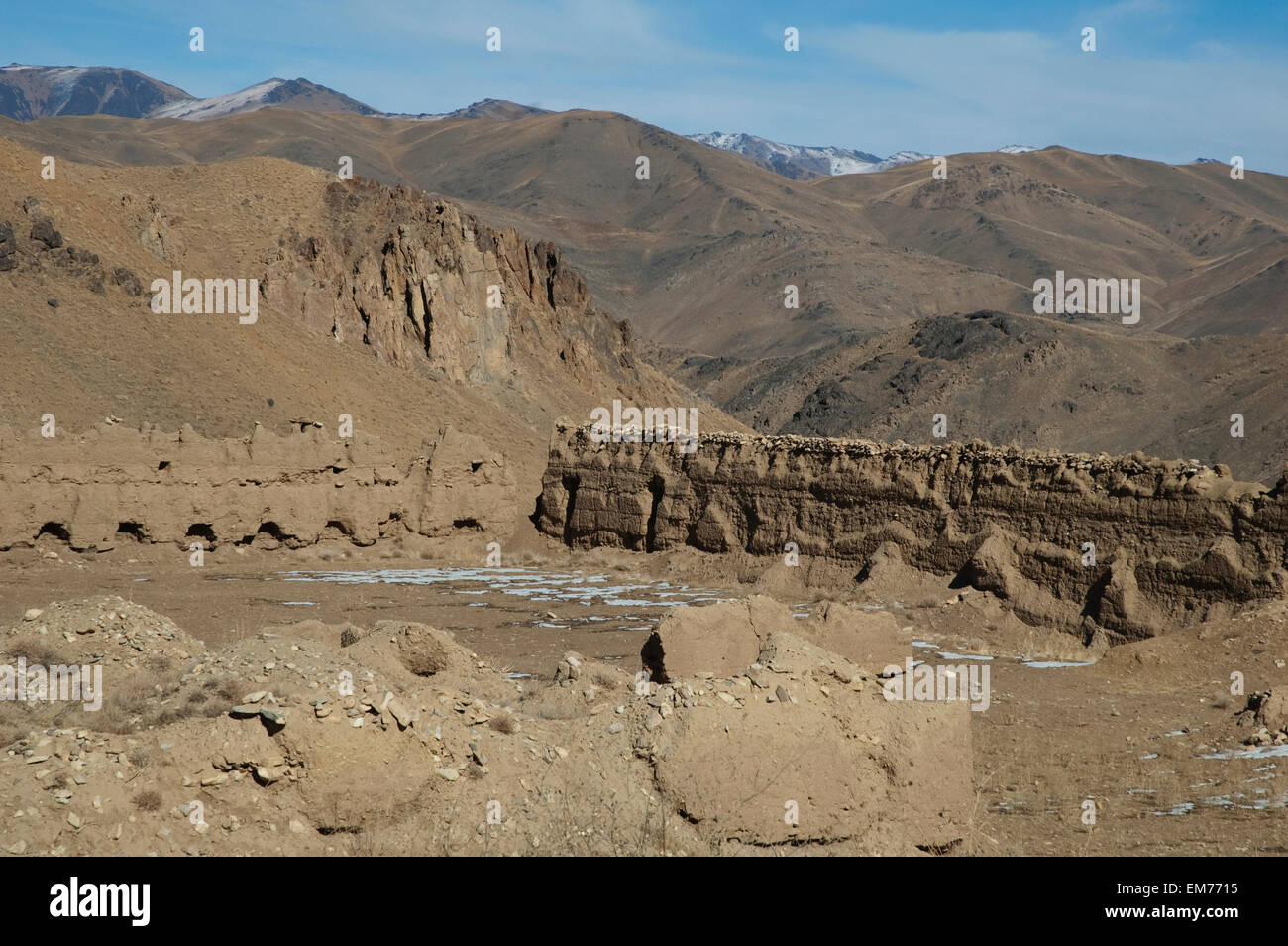 Ruinen eines Forts Schlamm am Unai-Pass, Vardak Provinz, Afghanistan Stockfoto