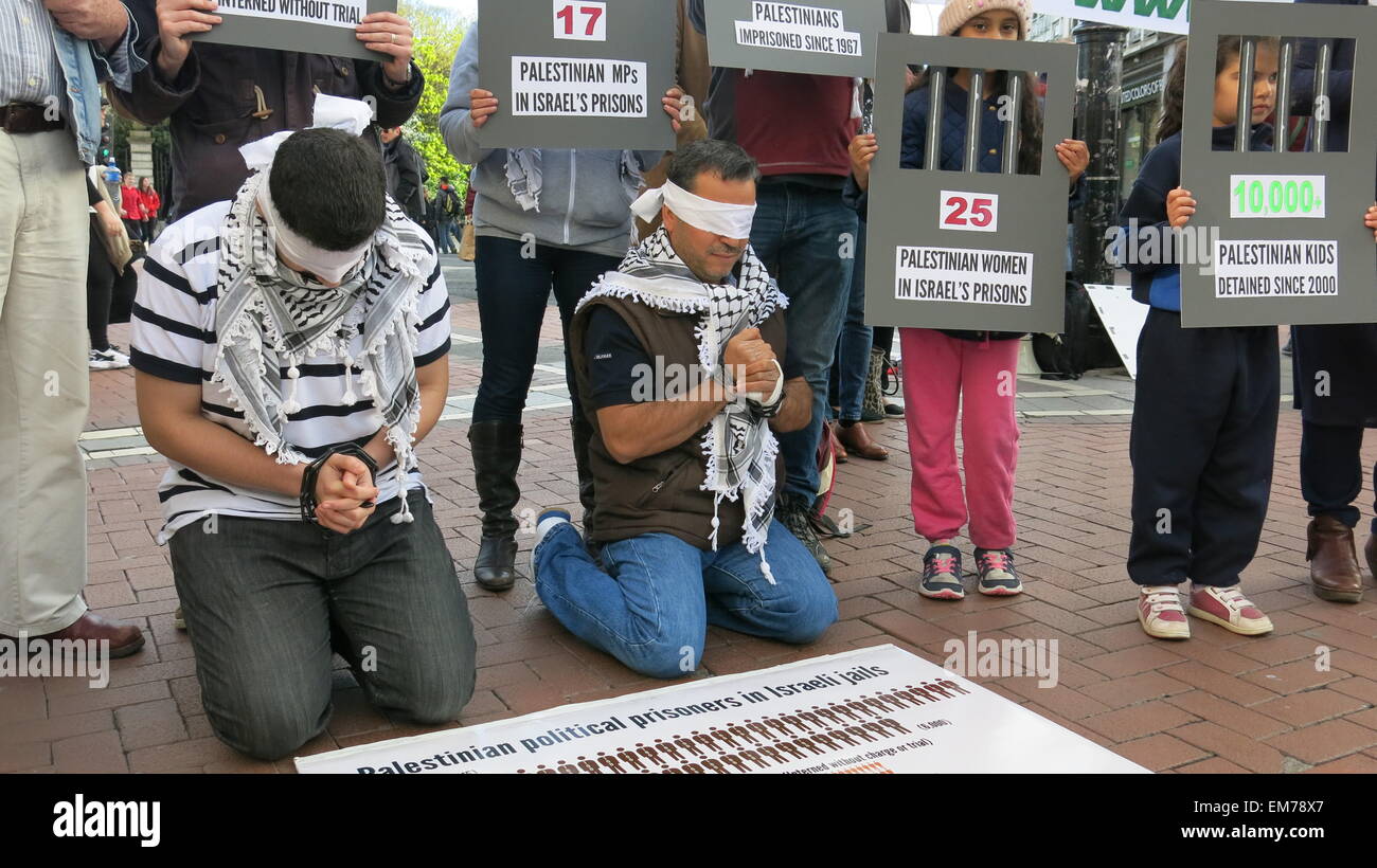 Bild aus dem Protest in Dublin Stadt von Irland-Palästina Solidarität-Kampagne (IPSC) am Tag des palästinensischen Gefangenen. Die prot Stockfoto