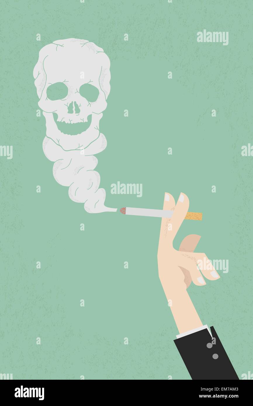 Gefährliche Zigarette mit giftigen Schädel Rauch, eps10 vect Stock Vektor