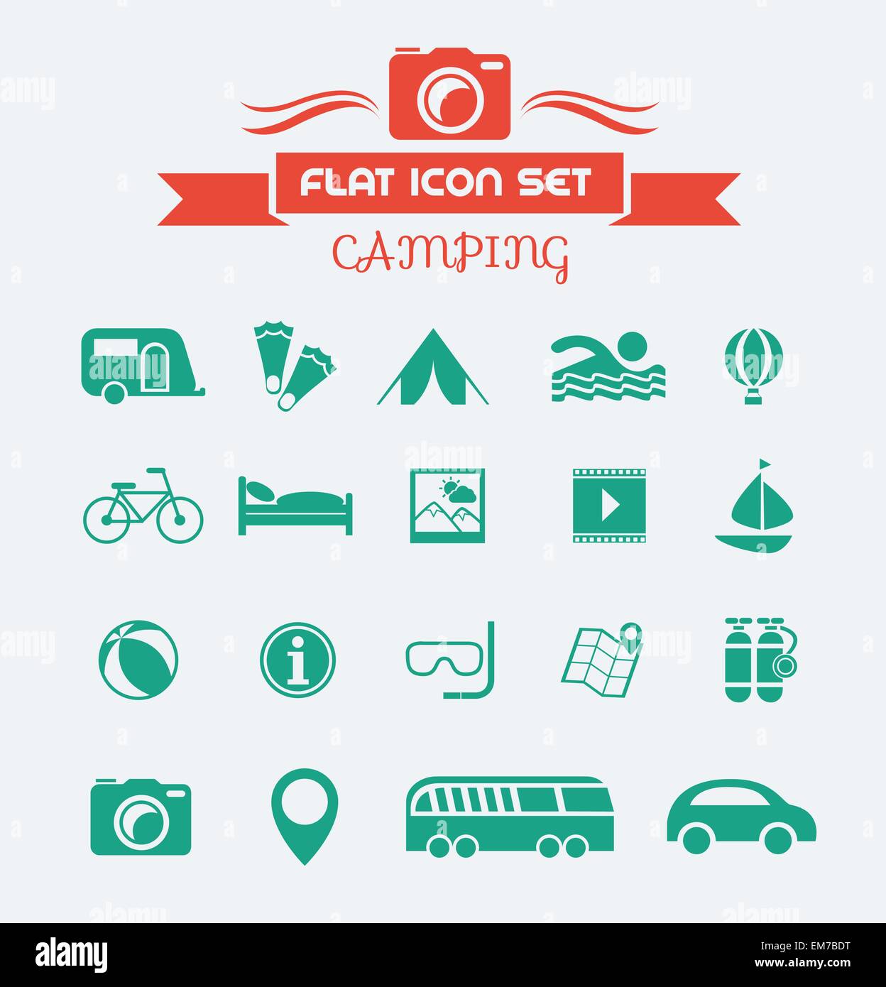 Camping-flache Icon-Set Stock Vektor