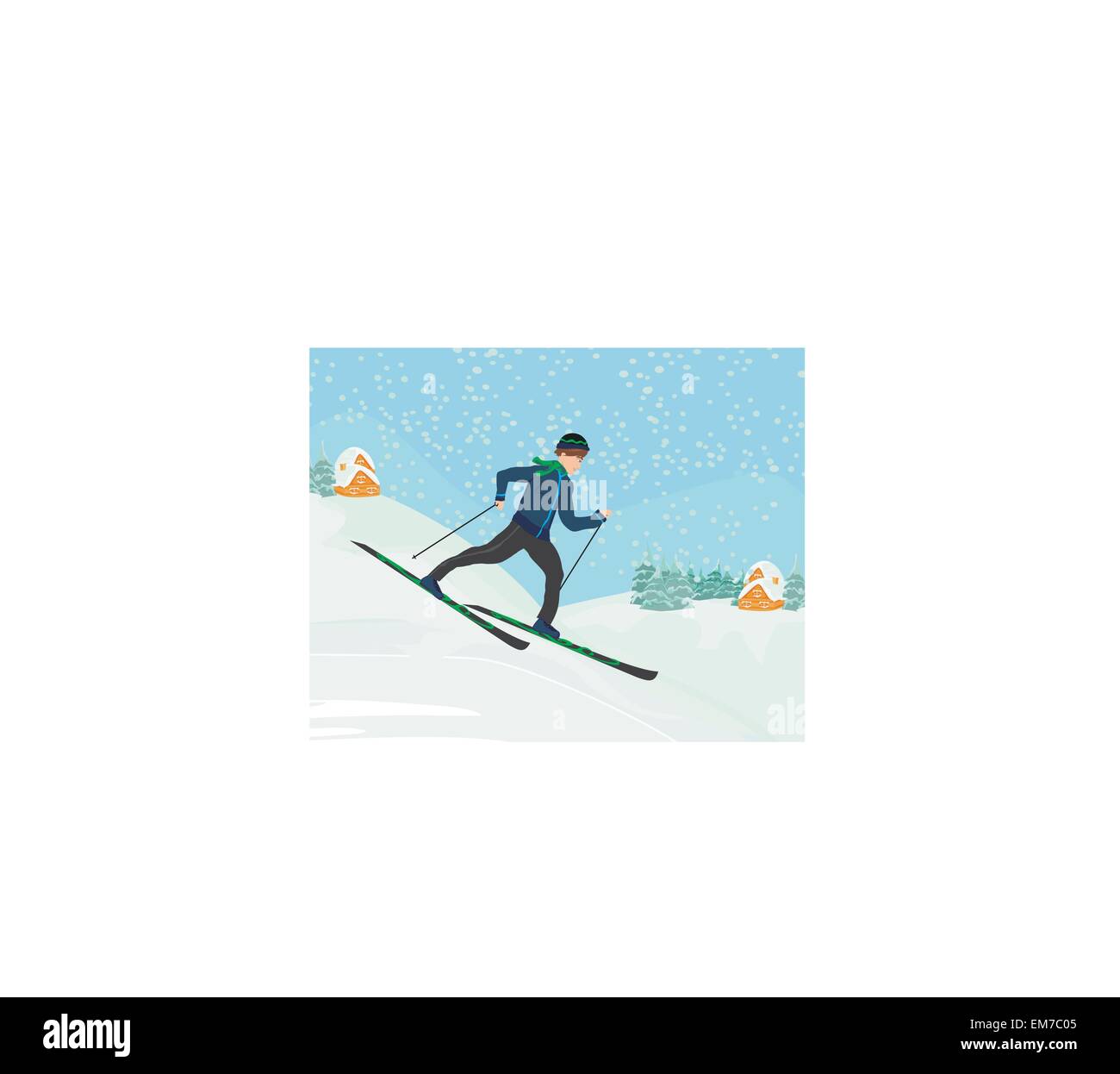 junge reitet auf Skiern im Wintertag Stock Vektor