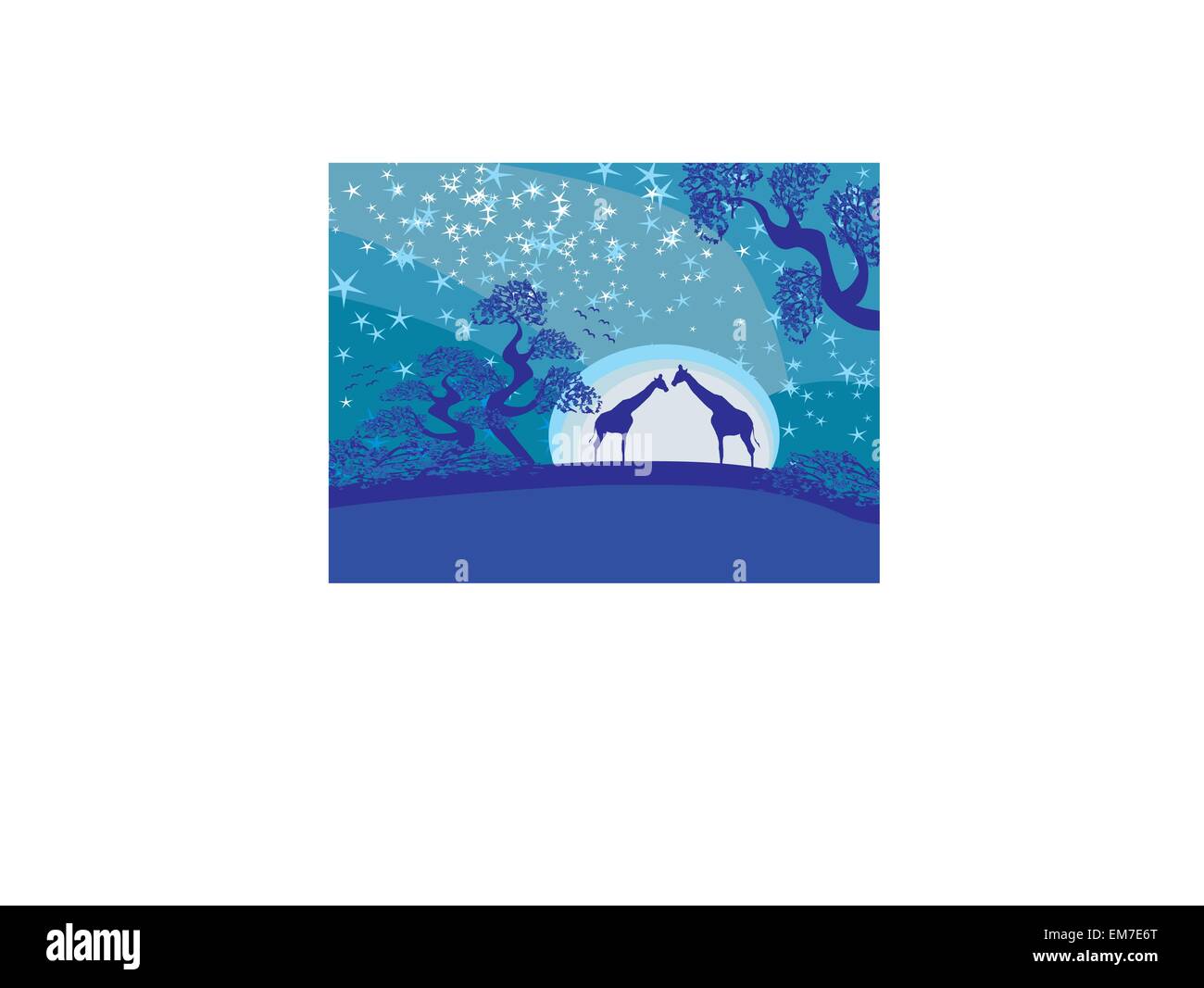 Landschaft mit Giraffen, afrikanischen Sonnenuntergang Stock Vektor