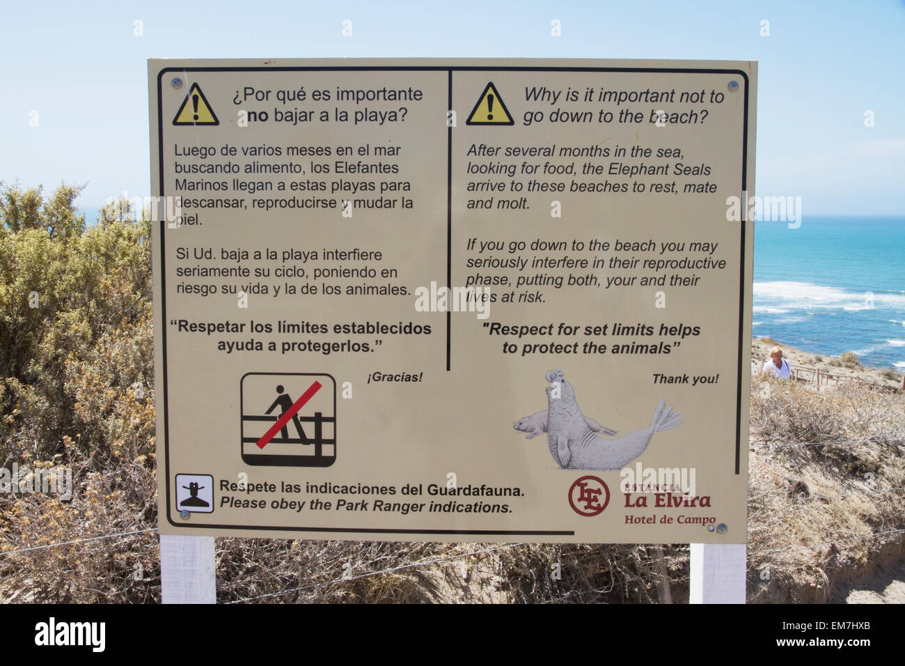 Bitte nicht stören Sie Schild, Punta Delgada, Halbinsel Valdes, Chubut, Argentinien Stockfoto