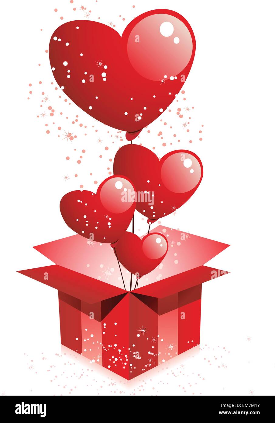 Happy Valentinstag Geschenk mit Herz Luftballons Stock Vektor