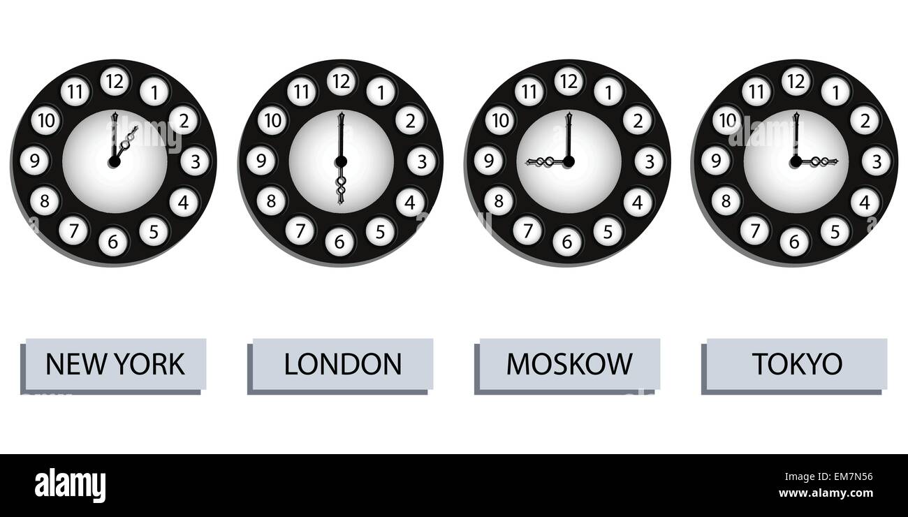 Zeitzonen Uhren Stock Vektor