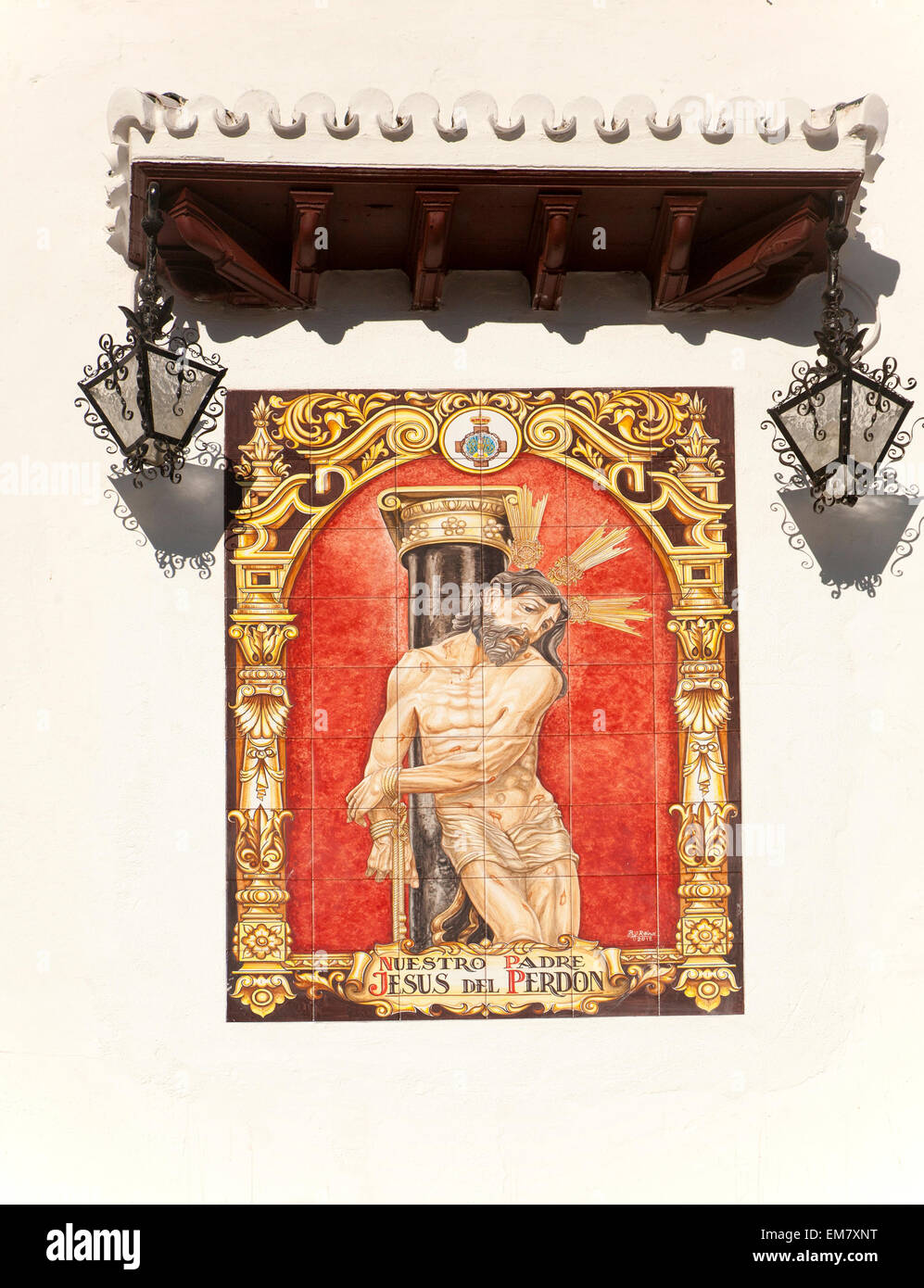 Religiöse Bild von Jesus Christus in der Kirche San Miguel Bajo im Stadtteil Albaicin, Granada, Spanien Stockfoto