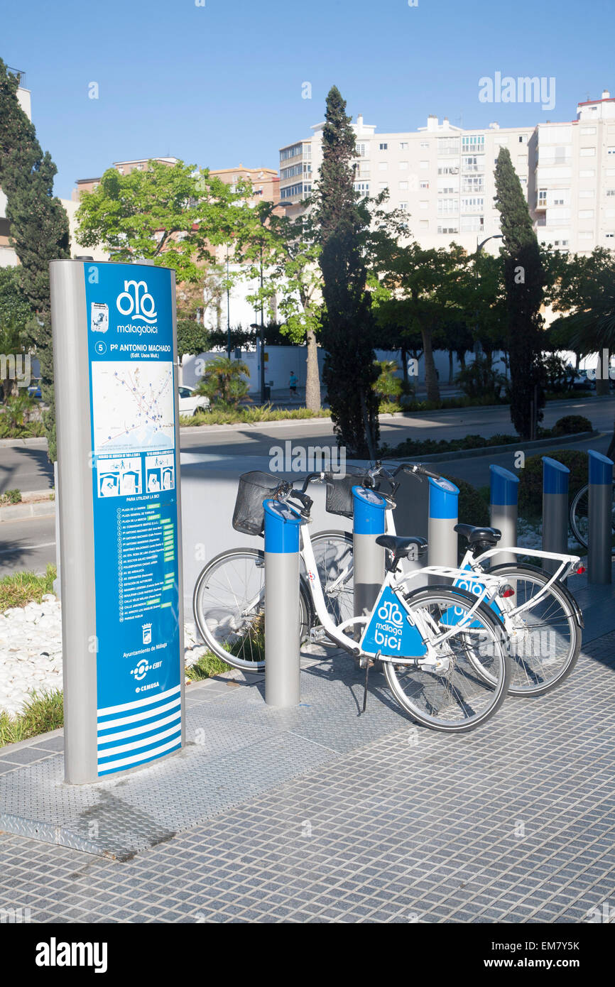 Málagabici Fahrrad-sharing-System Stadtzentrum Malaga, Spanien Stockfoto