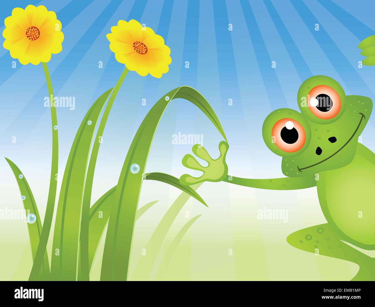 Cartoon-Frosch mit Blume Hintergrund Stock Vektor
