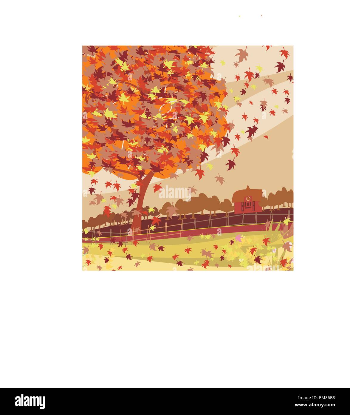 Herbstliche Landschaft im ländlichen Raum-Abbildung Stock Vektor