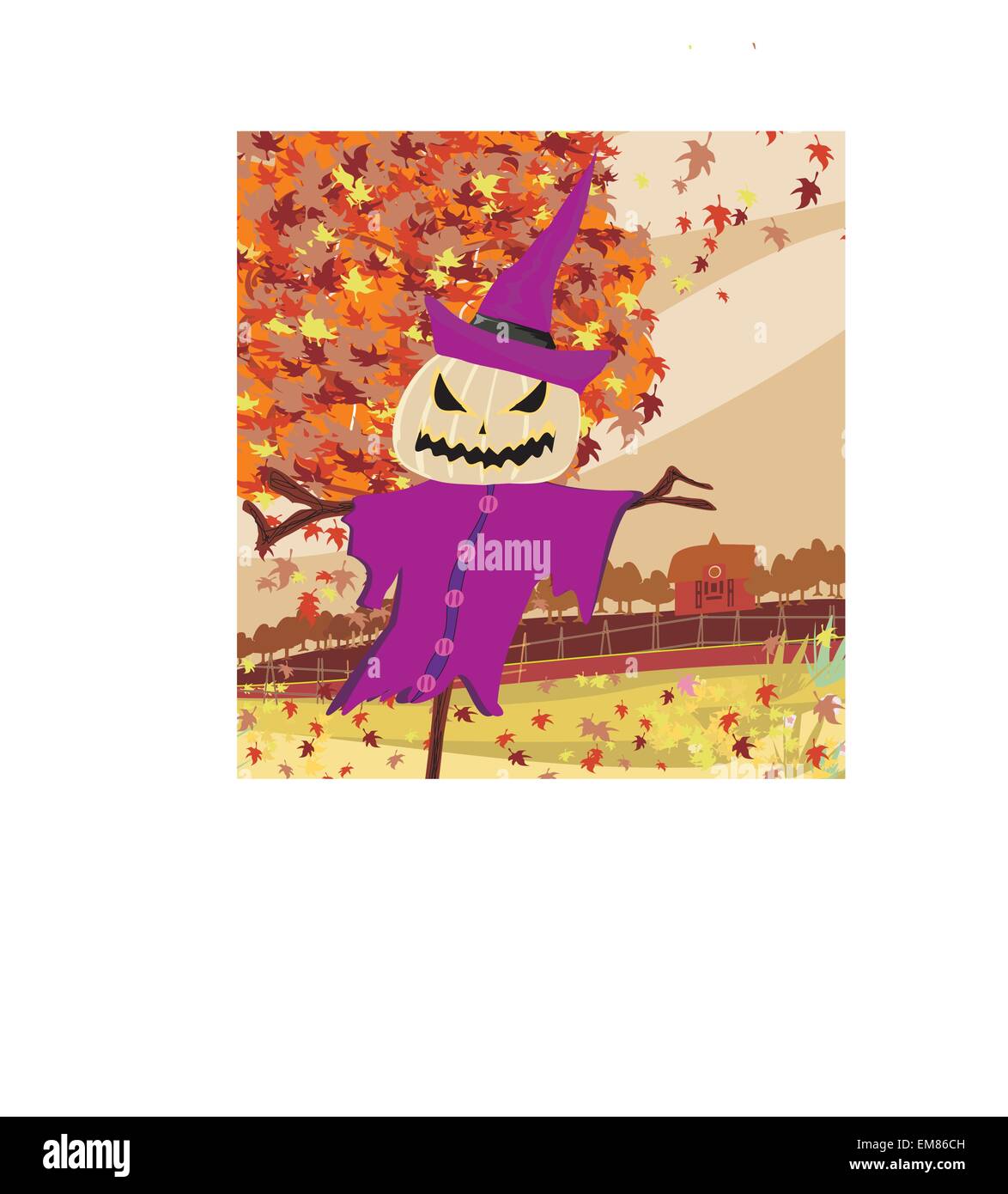 Halloween Vogelscheuche, Herbst Landschaft im ländlichen Raum Stock Vektor
