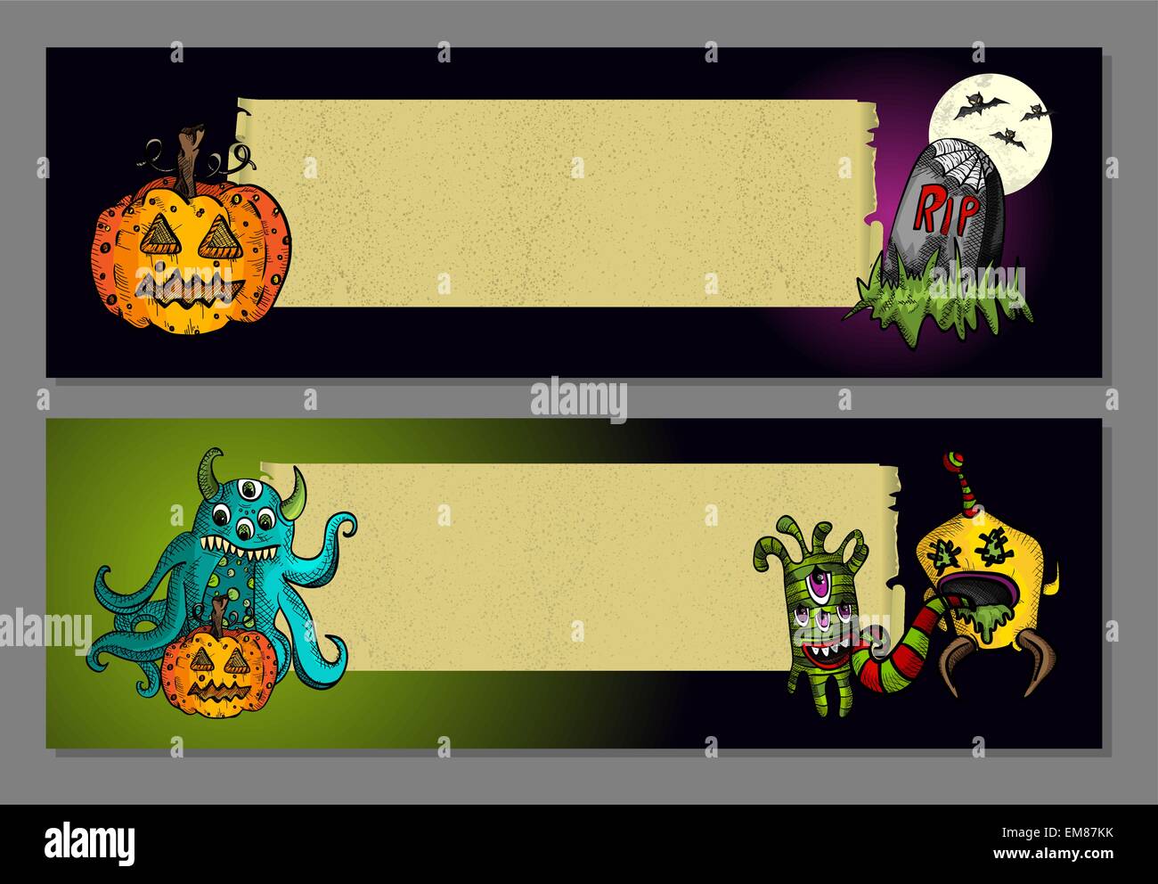 Halloween Monster leeren Raum Web-Banner-Set-EPS10-Datei. Stock Vektor