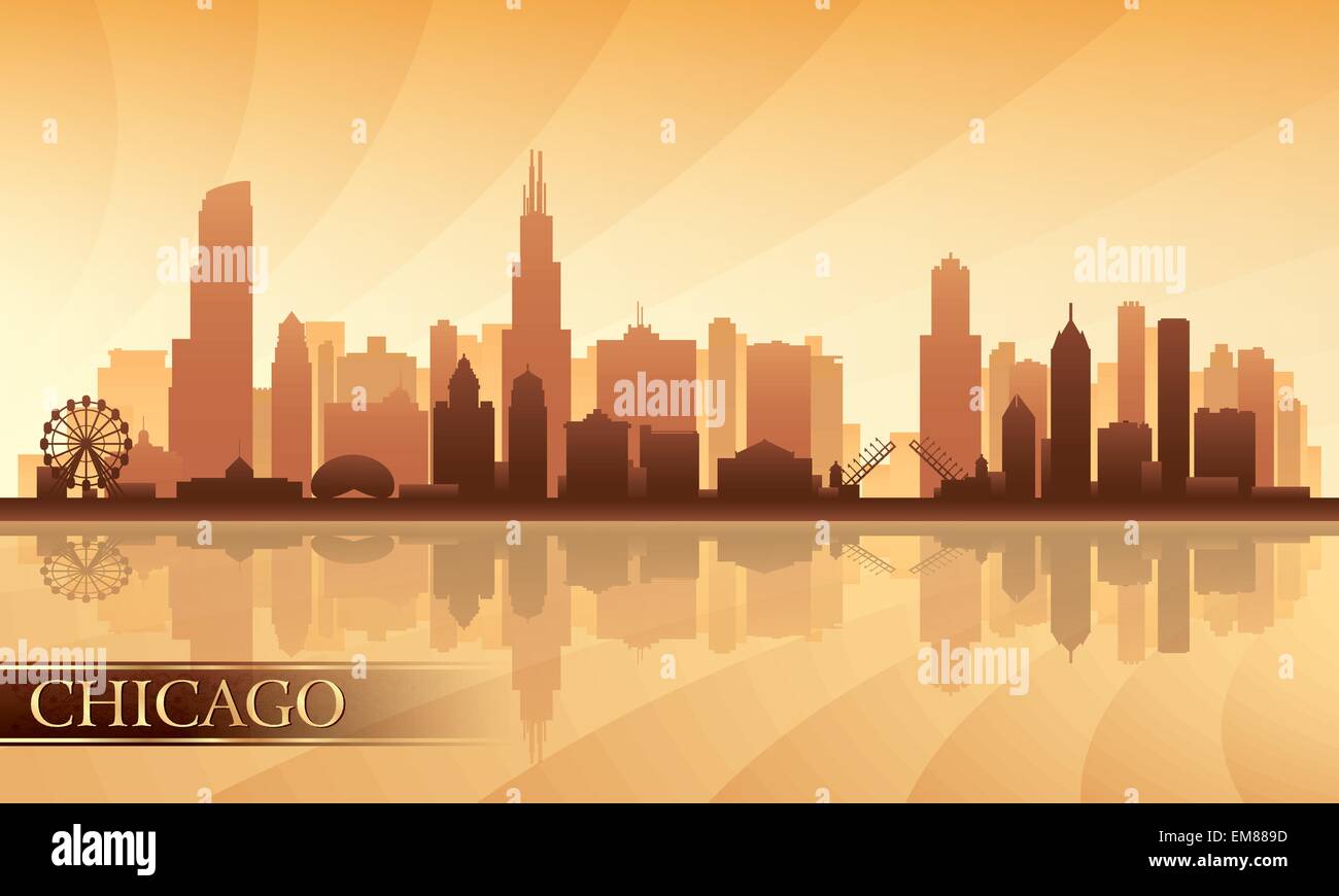 Chicago Skyline detaillierte Stadtsilhouette Stock Vektor