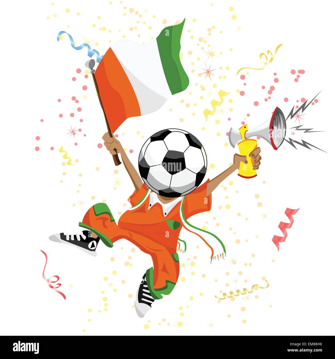 Côte d ' Ivoire Fußball-Fan mit Kugelkopf. Stock Vektor