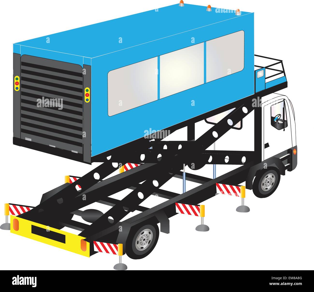 Eine Vektor-Illustration eine blaue Flughafen Ambulift High Lift Truck zum Heben verwendet behinderte Passagiere in Flugzeugen, isoliert auf weiss Stock Vektor